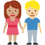 woman and man holding hands: medium skin tone, medium-light skin tone for X / Twitter platform
