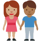 woman and man holding hands: medium skin tone, medium-dark skin tone for X / Twitter platform