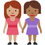 women holding hands: medium skin tone, medium-dark skin tone for X / Twitter platform