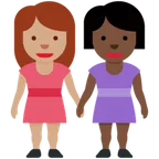 women holding hands: medium skin tone, dark skin tone for X / Twitter platform