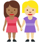 women holding hands: medium-dark skin tone, medium-light skin tone für X / Twitter Plattform