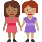 women holding hands: medium-dark skin tone, medium skin tone for X / Twitter platform