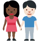 woman and man holding hands: dark skin tone, light skin tone for X / Twitter platform