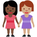 women holding hands: dark skin tone, medium skin tone for X / Twitter platform