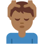 X / Twitter platformu için man getting massage: medium-dark skin tone