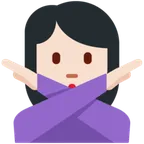woman gesturing NO: light skin tone for X / Twitter platform