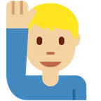 man raising hand: medium-light skin tone สำหรับแพลตฟอร์ม X / Twitter