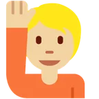 person raising hand: medium-light skin tone per la piattaforma X / Twitter