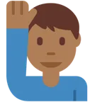 man raising hand: medium-dark skin tone untuk platform X / Twitter