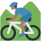 man mountain biking: medium-dark skin tone สำหรับแพลตฟอร์ม X / Twitter