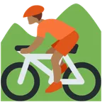 person mountain biking: medium-dark skin tone สำหรับแพลตฟอร์ม X / Twitter