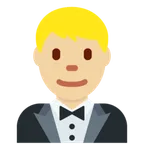 man in tuxedo: medium-light skin tone for X / Twitter platform