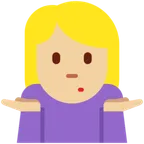 woman shrugging: medium-light skin tone สำหรับแพลตฟอร์ม X / Twitter