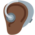 ear with hearing aid: dark skin tone per la piattaforma X / Twitter