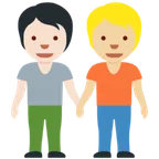 people holding hands: light skin tone, medium-light skin tone for X / Twitter platform
