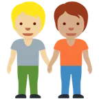 people holding hands: medium-light skin tone, medium skin tone per la piattaforma X / Twitter