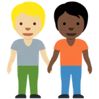 people holding hands: medium-light skin tone, dark skin tone pentru platforma X / Twitter