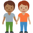 people holding hands: medium-dark skin tone, medium skin tone per la piattaforma X / Twitter