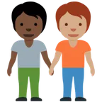 people holding hands: dark skin tone, medium skin tone per la piattaforma X / Twitter