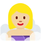 woman in steamy room: medium-light skin tone for X / Twitter platform