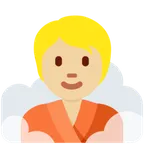 X / Twitter 플랫폼을 위한 person in steamy room: medium-light skin tone